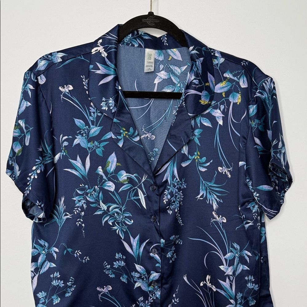 Flora by Flora Nikrooz Floral Navy Blue Short Sleeve Pajama Set Size Large - Picture 5 of 12